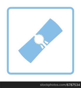 Diploma icon. Blue frame design. Vector illustration.