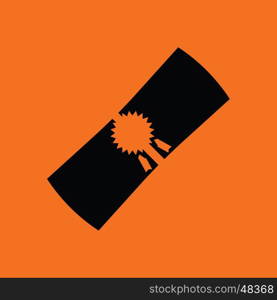 Diploma icon. Orange background with black. Vector illustration.