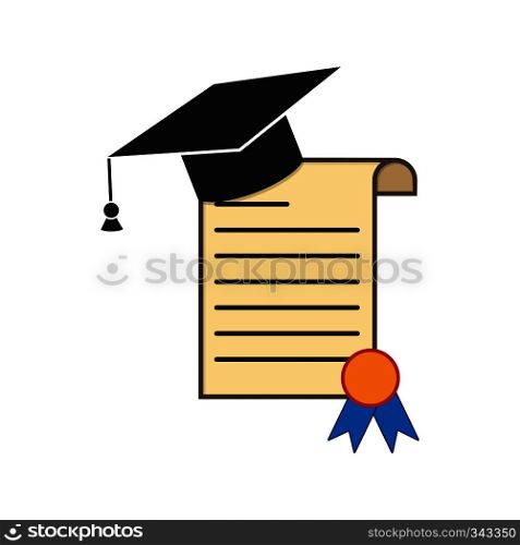 Diploma with a graduate cap flat design