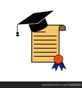 Diploma with a graduate cap flat design