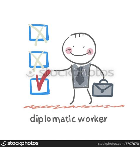 diplomatic worker. Fun cartoon style illustration. The situation of life.
