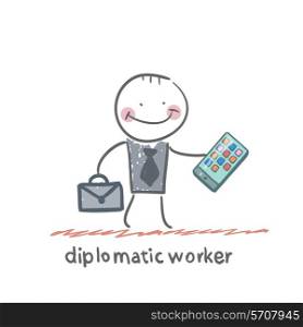 diplomatic worker. Fun cartoon style illustration. The situation of life.
