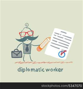 diplomatic worker writes the document