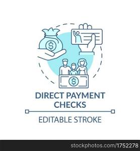 Direct payment checks concept icon. Deposit of funds electronically in bank account idea thin line illustration. Recurring process. Vector isolated outline RGB color drawing. Editable stroke. Direct payment checks concept icon