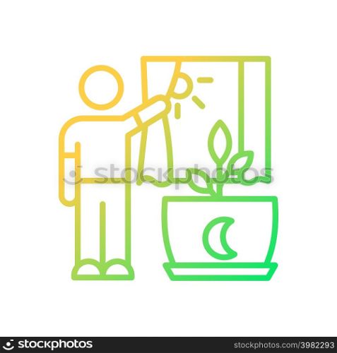 Direct sunlight gradient linear vector icon. Indoor houseplant care. Daylight for plants. Indoor plants correct light. Thin line color symbol. Modern style pictogram. Vector isolated outline drawing. Direct sunlight gradient linear vector icon