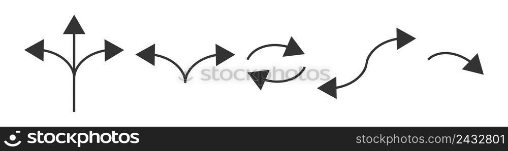 Direction arrow icon set. Road way mark illustration symbol. Sign pointing path vector.