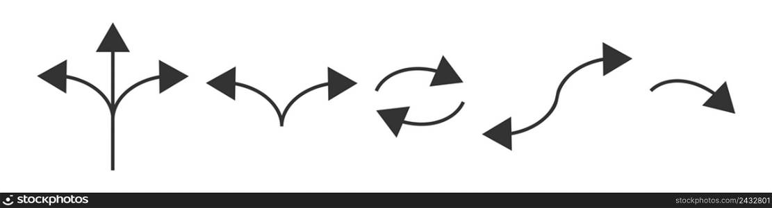 Direction arrow icon set. Road way mark illustration symbol. Sign pointing path vector.