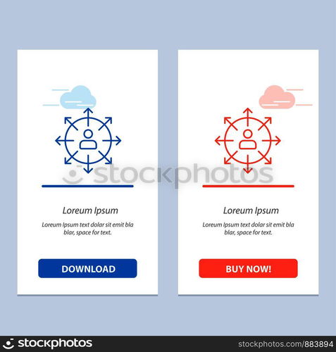 Direction, Arrows, Career, Employee, Human, Person, Ways Blue and Red Download and Buy Now web Widget Card Template