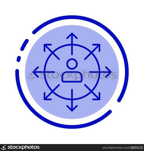 Direction, Arrows, Career, Employee, Human, Person, Ways Blue Dotted Line Line Icon