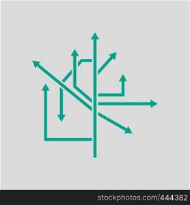 Direction Arrows Icon. Green on Gray Background. Vector Illustration.