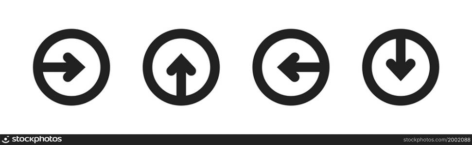 Direction arrows icons set. Next Down Left Right arrow symbol.