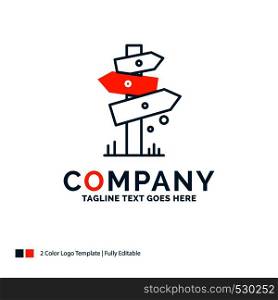 Direction, Board, Camping, Sign, label Logo Design. Blue and Orange Brand Name Design. Place for Tagline. Business Logo template.