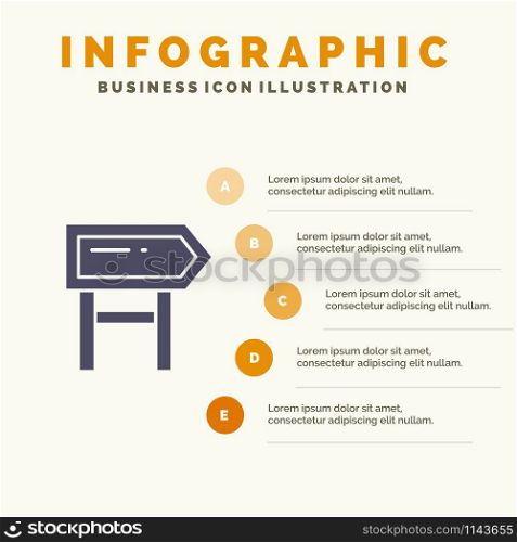 Direction, Board, Location, Motivation Solid Icon Infographics 5 Steps Presentation Background