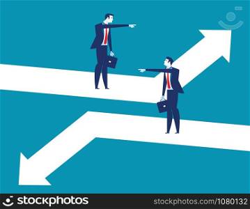 Direction. Business person pointing to different direction. Concept business vector illustration.
