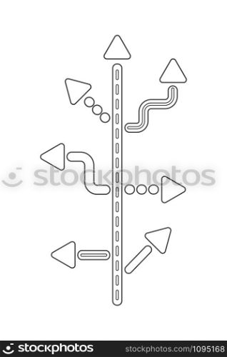 Direction concept. Abstract black and white outline arrows minimal flat design. Template or banner. Vector illustration isolated on white background.. Direction concept. Abstract arrows minimal flat design.