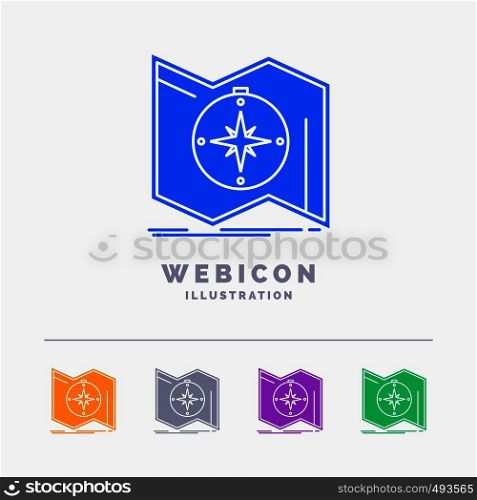 Direction, explore, map, navigate, navigation 5 Color Glyph Web Icon Template isolated on white. Vector illustration. Vector EPS10 Abstract Template background