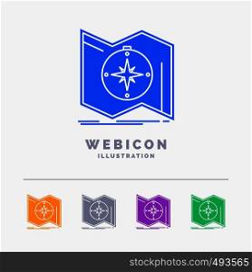 Direction, explore, map, navigate, navigation 5 Color Glyph Web Icon Template isolated on white. Vector illustration. Vector EPS10 Abstract Template background