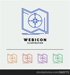 Direction, explore, map, navigate, navigation 5 Color Line Web Icon Template isolated on white. Vector illustration. Vector EPS10 Abstract Template background