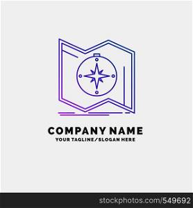 Direction, explore, map, navigate, navigation Purple Business Logo Template. Place for Tagline. Vector EPS10 Abstract Template background