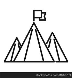 Direction flag on mountain icon outline vector. Top career. Path goal. Direction flag on mountain icon outline vector. Top career