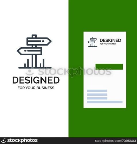 Direction, Hotel, Motel, Room Grey Logo Design and Business Card Template