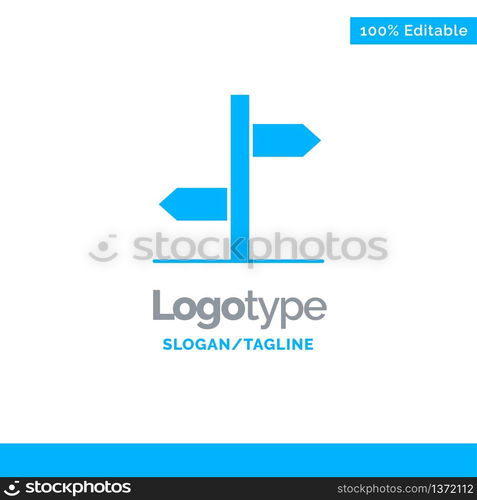 Direction, Logistic, Board, Sign Blue Solid Logo Template. Place for Tagline