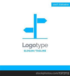 Direction, Logistic, Board, Sign Blue Solid Logo Template. Place for Tagline