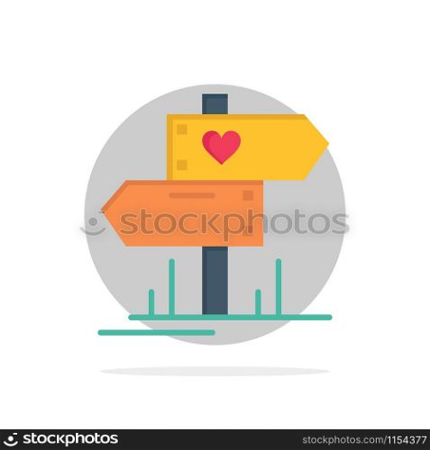 Direction, Love, Heart, Wedding Abstract Circle Background Flat color Icon