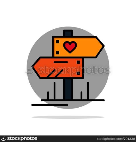 Direction, Love, Heart, Wedding Abstract Circle Background Flat color Icon