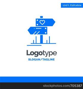 Direction, Love, Heart, Wedding Blue Solid Logo Template. Place for Tagline