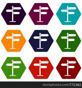 Direction signs icon set many color hexahedron isolated on white vector illustration. Direction signs icon set color hexahedron