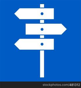 Direction signs icon white isolated on blue background vector illustration. Direction signs icon white