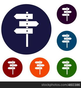Direction signs icons set in flat circle reb, blue and green color for web. Direction signs icons set