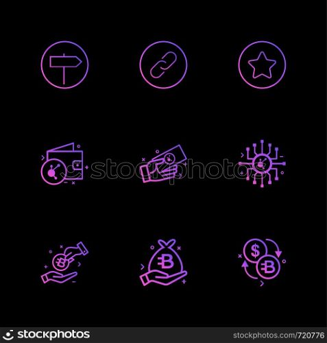 Directions board , chain , clip , star , chip , ic, bitcoin , crypto currency , wallet , money, icon, vector, design, flat, collection, style, creative, icons