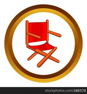 Director chair vector icon in golden circle, cartoon style isolated on white background. Director chair vector icon