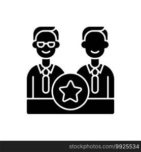 Directorate black glyph icon. Membership on directors board. Executive staff. Specialised administrative body. Director office. Silhouette symbol on white space. Vector isolated illustration. Directorate black glyph icon