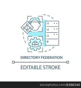 Directory federation turquoise concept icon. Directory service abstract idea thin line illustration. Access to systems. Isolated outline drawing. Editable stroke. Arial, Myriad Pro-Bold fonts used. Directory federation turquoise concept icon