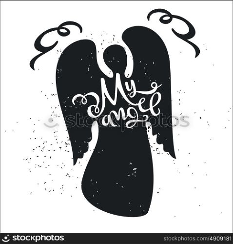 Dirty cartoon romantic poster. Angel with a cute Quote on a Valentine's Day card or a card with an invitation for a date. Inspiring vector typography.