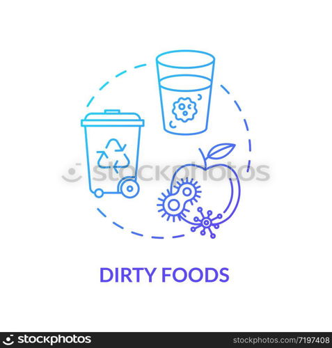 Dirty foods blue concept icon. Spoiled apple. Bacteria spread. Foodborne disease. Contaminated water. Rotavirus cause idea thin line illustration. Vector isolated outline RGB color drawing