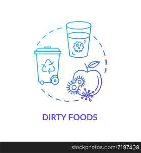 Dirty foods blue concept icon. Spoiled apple. Bacteria spread. Foodborne disease. Contaminated water. Rotavirus cause idea thin line illustration. Vector isolated outline RGB color drawing