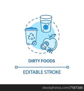 Dirty foods turquoise concept icon. Spoiled apple. Bacteria spread. Foodborne disease. Rotavirus cause idea thin line illustration. Vector isolated outline RGB color drawing. Editable stroke