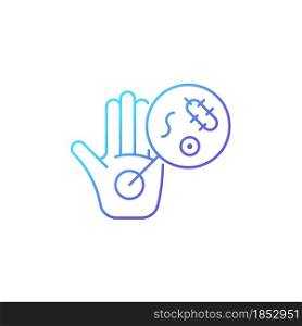 Dirty hands gradient linear vector icon. Germs on unwashed hands. Spreading infectious diseases. Contaminated palms. Thin line color symbol. Modern style pictogram. Vector isolated outline drawing. Dirty hands gradient linear vector icon