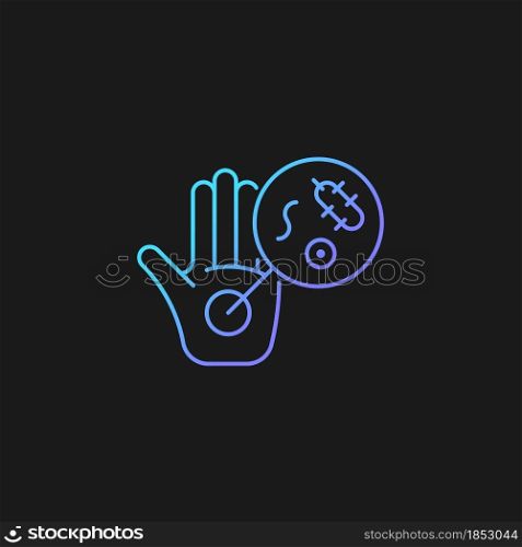 Dirty hands gradient vector icon for dark theme. Germs on unwashed hands. Spreading infectious diseases. Thin line color symbol. Modern style pictogram. Vector isolated outline drawing. Dirty hands gradient vector icon for dark theme