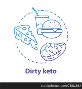 Dirty keto blue gradient concept icon. Ketogenic diet idea thin line illustration. Macronutrient ratio. Fast food, healthy meal, nutrition. Carbs, fats, proteins. Vector isolated outline drawing