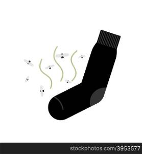 Dirty smelly sock with a bad smell and flies. Vector illustration&#xA;