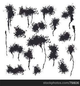 Dirty Spray Stain Vector Isolated Illustration. Exploding, Black Drops.. Spray Black Ink Splash Vector. Ash Particles. Spray Effect. Noise Ink Backdrop Illustration