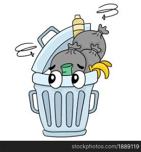 dirty trash cans full of smelly trash. cartoon illustration sticker emoticon