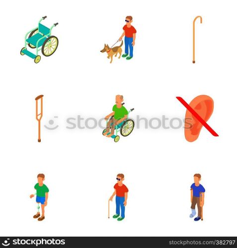 Disability people icons set. Cartoon illustration of 9 disability people vector icons for web. Disability people icons set, cartoon style