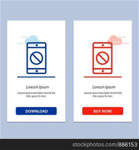 Disabled Application, Disabled Mobile, Mobile Blue and Red Download and Buy Now web Widget Card Template
