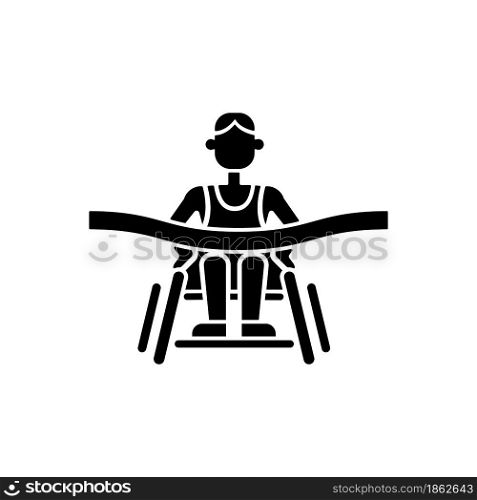 Disabled athletes black glyph icon. Famous canadian marathon runners with disabilities. Parasports. Fundraising for disorders research. Silhouette symbol on white space. Vector isolated illustration. Disabled athletes black glyph icon